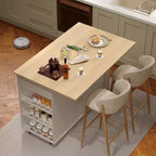 Isola da Cucina con Cassetti, Carrello da Cucina su Ruote con Presa Elettrica, Isole Portatili in Legno Massello su Ruote con Armadietto e Cassetti