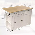 Isola da Cucina con Cassetti, Carrello da Cucina su Ruote con Presa Elettrica, Isole Portatili in Legno Massello su Ruote con Armadietto e Cassetti