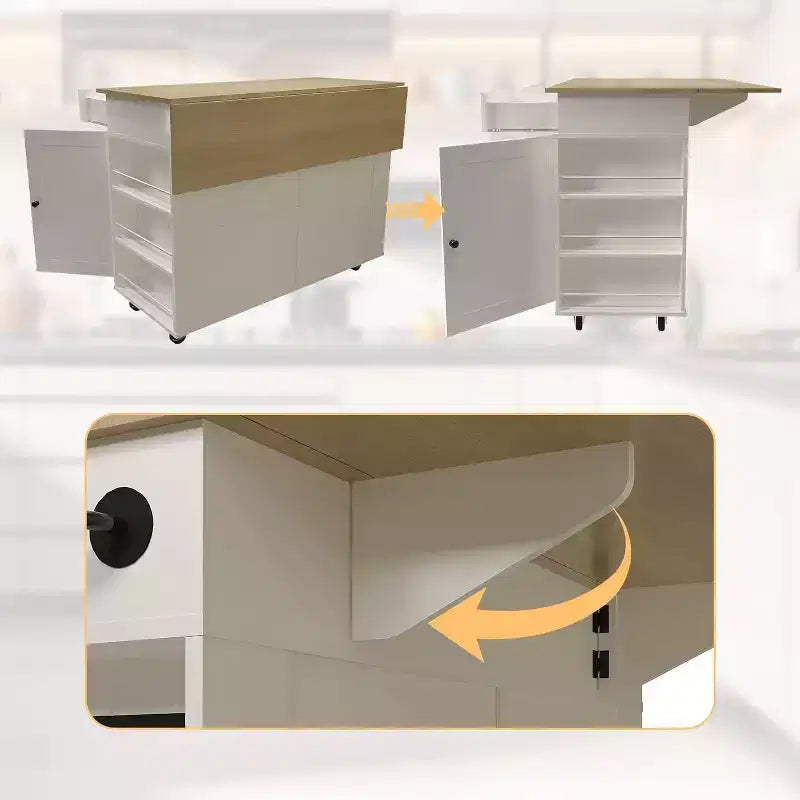 Isola da Cucina con Cassetti, Carrello da Cucina su Ruote con Presa Elettrica, Isole Portatili in Legno Massello su Ruote con Armadietto e Cassetti