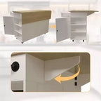 Isola da Cucina con Cassetti, Carrello da Cucina su Ruote con Presa Elettrica, Isole Portatili in Legno Massello su Ruote con Armadietto e Cassetti