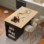 Isola da Cucina con Cassetti, Carrello da Cucina su Ruote con Presa Elettrica, Isole Portatili in Legno Massello su Ruote con Armadietto e Cassetti