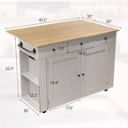 Isola da Cucina con Cassetti, Carrello da Cucina su Ruote con Presa Elettrica, Isole Portatili in Legno Massello su Ruote con Armadietto e Cassetti