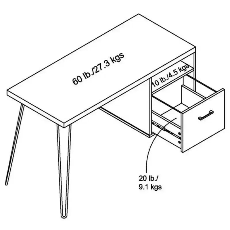 Scrivania moderna da 45 con cassetto e gambe in metallo