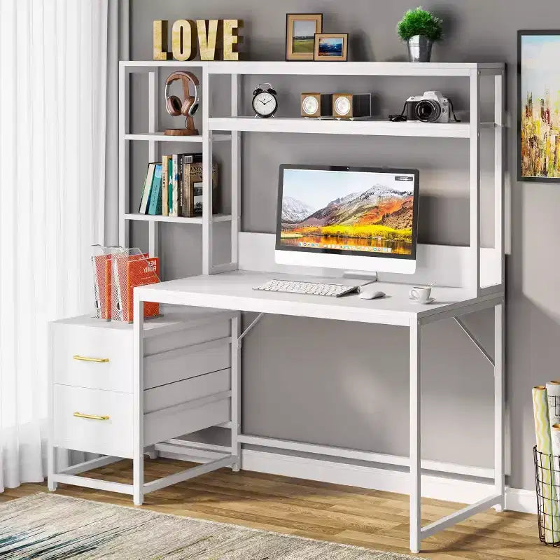 Scrivania ad Angolo Moderna per Computer con Mensole Aperte, Scrivania Multifunzionale per Studio, Ufficio, Studio