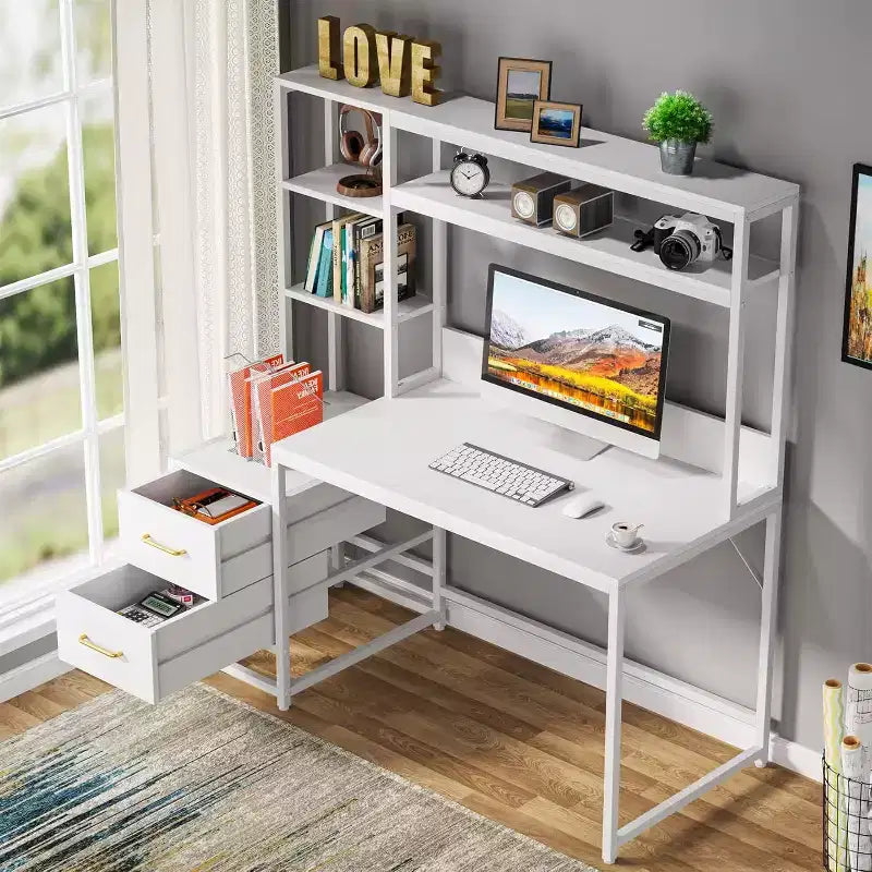Scrivania ad Angolo Moderna per Computer con Mensole Aperte, Scrivania Multifunzionale per Studio, Ufficio, Studio