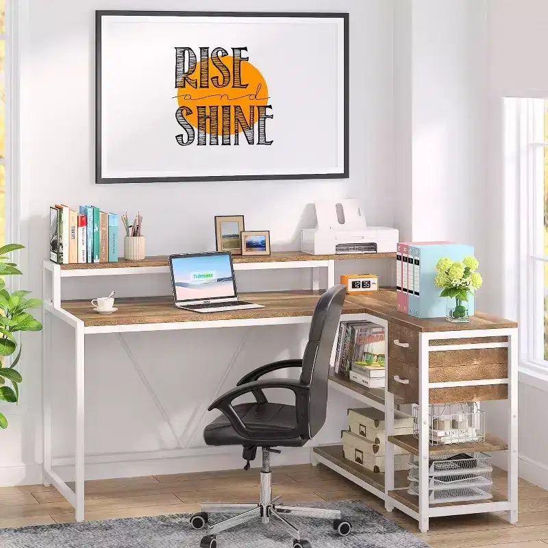 Scrivania ad Angolo Moderna per Computer con Mensole Aperte, Scrivania Multifunzionale per Studio, Ufficio, Studio
