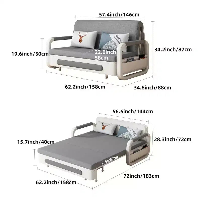 Gaoyangjiaju Divano letto multifunzione 3-in-1 con mobile contenitore in legno