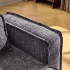 Divano componibile a 3 posti a L senza struttura in ciniglia grigio con braccioli quadrati e pouf, larghezza 110 pollici
