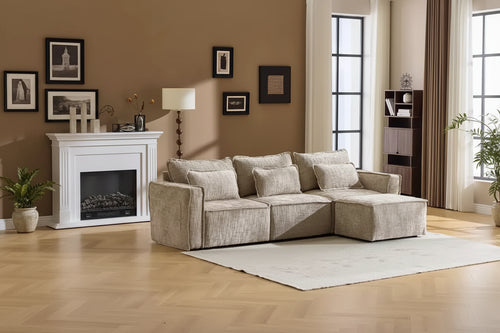 Karl Home |110 in. W Square Arm Chenille 3-Seat L-shaped Boneless Sofa in Gray with Ottoman