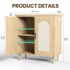30.51 Credenza Buffet con Rattan, Piedini in Legno Massello, Mobile Contenitore per Cucina e Salotto con Ampio Spazio