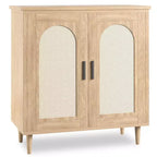 30.51 Credenza Buffet con Rattan, Piedini in Legno Massello, Mobile Contenitore per Cucina e Salotto con Ampio Spazio