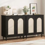 30.51 Credenza Buffet con Rattan, Piedini in Legno Massello, Mobile Contenitore per Cucina e Salotto con Ampio Spazio