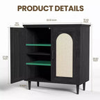 30.51 Credenza Buffet con Rattan, Piedini in Legno Massello, Mobile Contenitore per Cucina e Salotto con Ampio Spazio