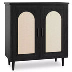 30.51 Credenza Buffet con Rattan, Piedini in Legno Massello, Mobile Contenitore per Cucina e Salotto con Ampio Spazio
