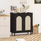 30.51 Credenza Buffet con Rattan, Piedini in Legno Massello, Mobile Contenitore per Cucina e Salotto con Ampio Spazio