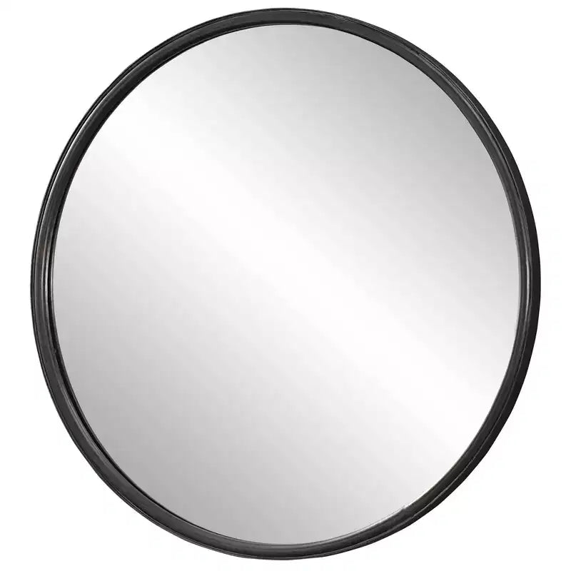 Specchio rotondo da parete decorativo da toeletta, moderno con cornice in ferro grigio nero anticato, largo 44 cm, per bagno, camera da letto, soggiorno
