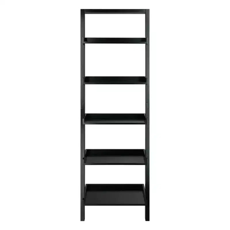 Scaffale obliquo Bellamy da 69.36" Nero - Winsome: 5 ripiani, salvaspazio, legno massello, libreria da fissare a parete