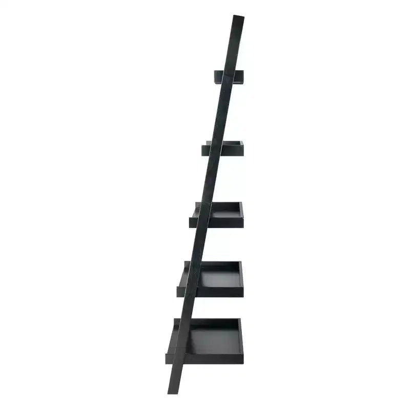 Scaffale obliquo Bellamy da 69.36" Nero - Winsome: 5 ripiani, salvaspazio, legno massello, libreria da fissare a parete