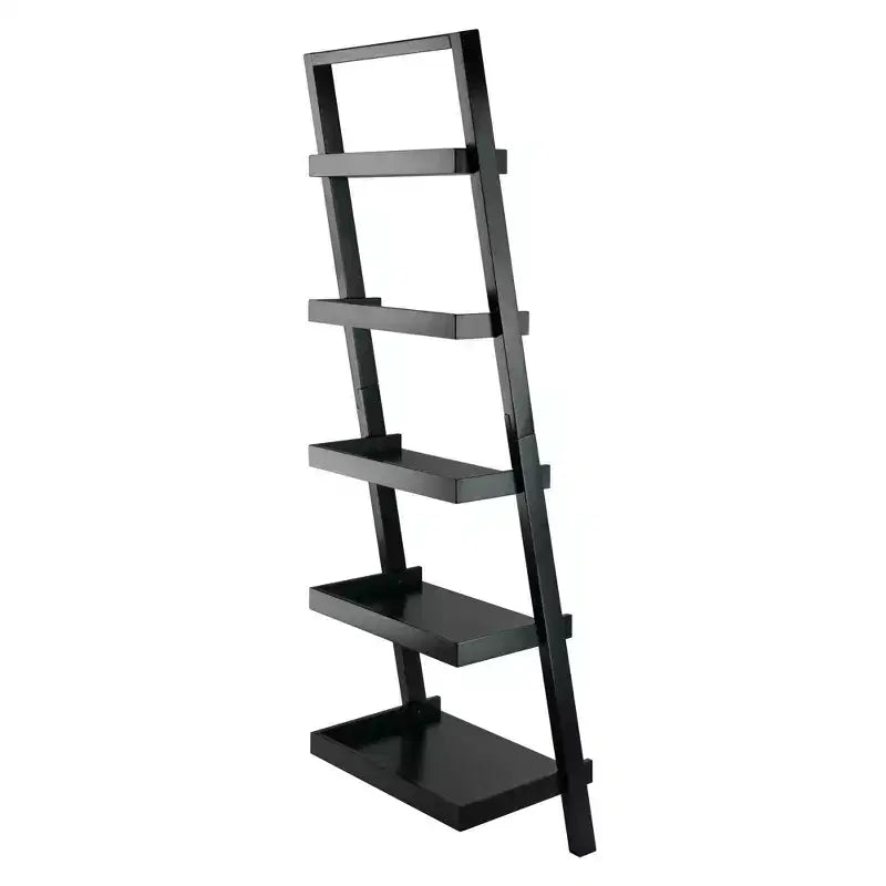 Scaffale obliquo Bellamy da 69.36" Nero - Winsome: 5 ripiani, salvaspazio, legno massello, libreria da fissare a parete