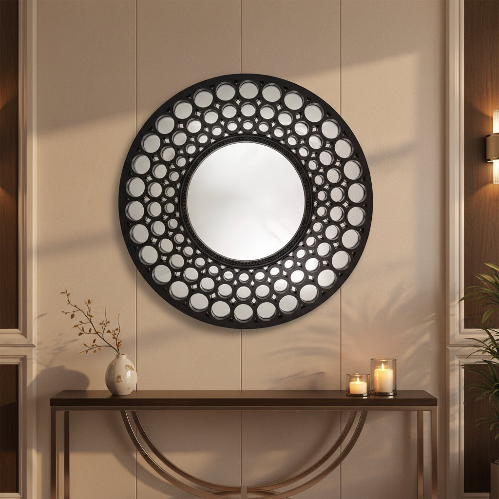 Northlight 24.75 Glamorous Cascading Orbs Black Framed Round Wall Mirror