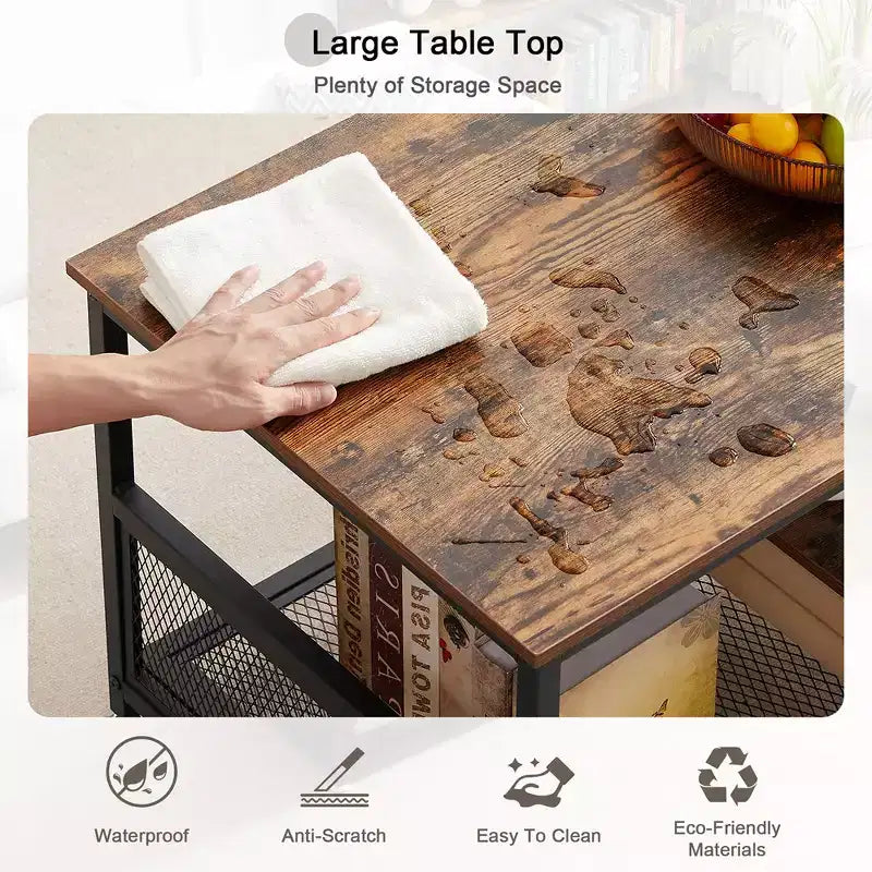 Tavolino Rettangolare da Caffè da 100 cm con Ripiano Contenitore, Tavolo TV Multimediale Stile Industriale