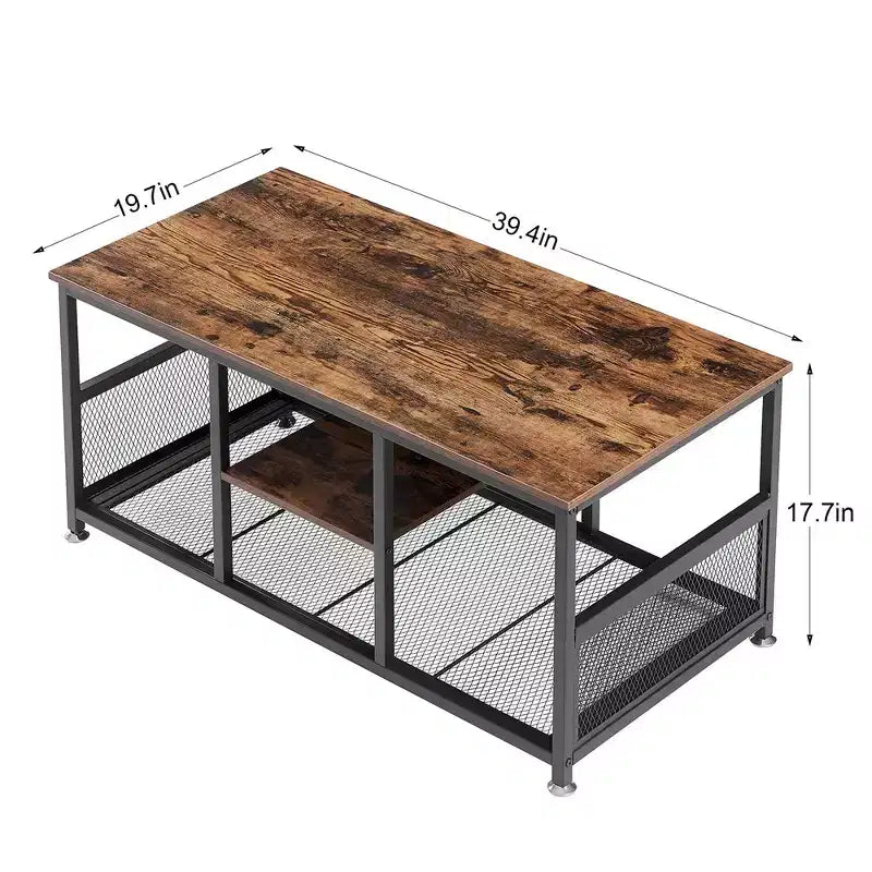 Tavolino Rettangolare da Caffè da 100 cm con Ripiano Contenitore, Tavolo TV Multimediale Stile Industriale