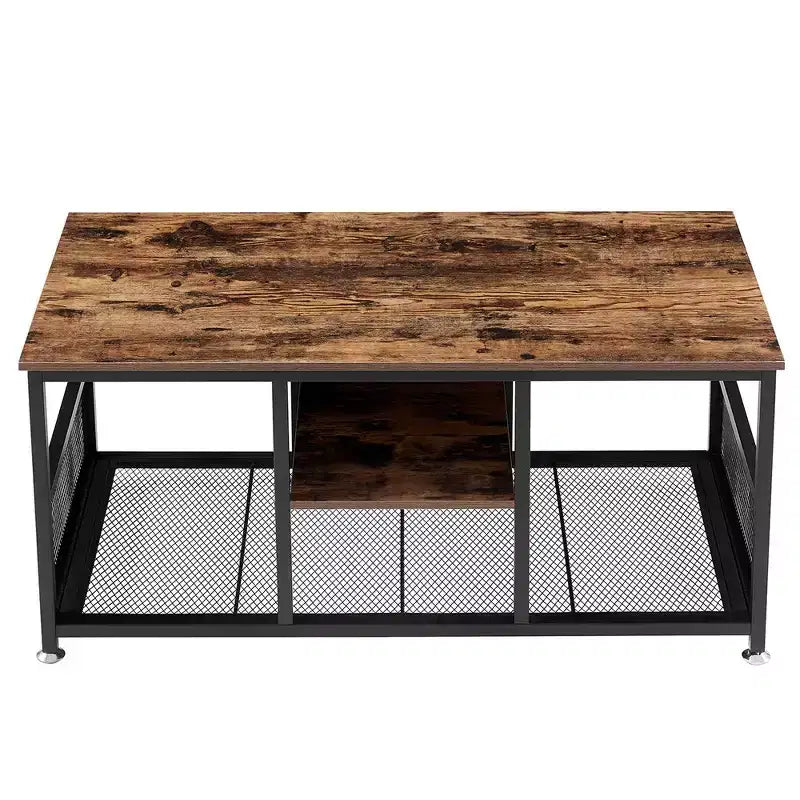Tavolino Rettangolare da Caffè da 100 cm con Ripiano Contenitore, Tavolo TV Multimediale Stile Industriale