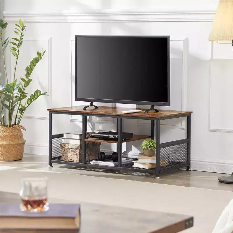 Tavolino Rettangolare da Caffè da 100 cm con Ripiano Contenitore, Tavolo TV Multimediale Stile Industriale